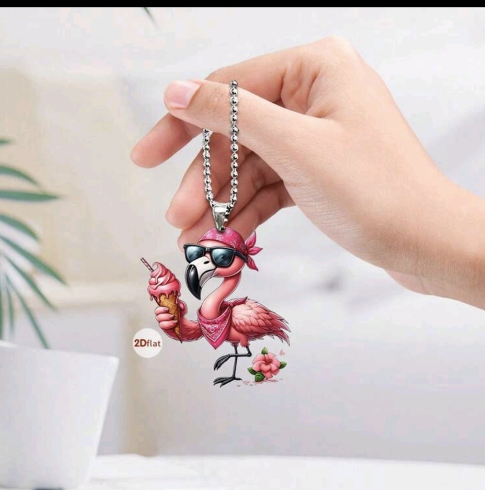 Pink Flamingo Acrylic Bag Charm Mirror Tag - Choose 1 - Picture 3 of 9